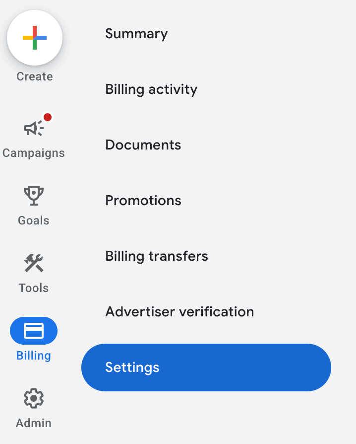 Google Ads - Billing Settings