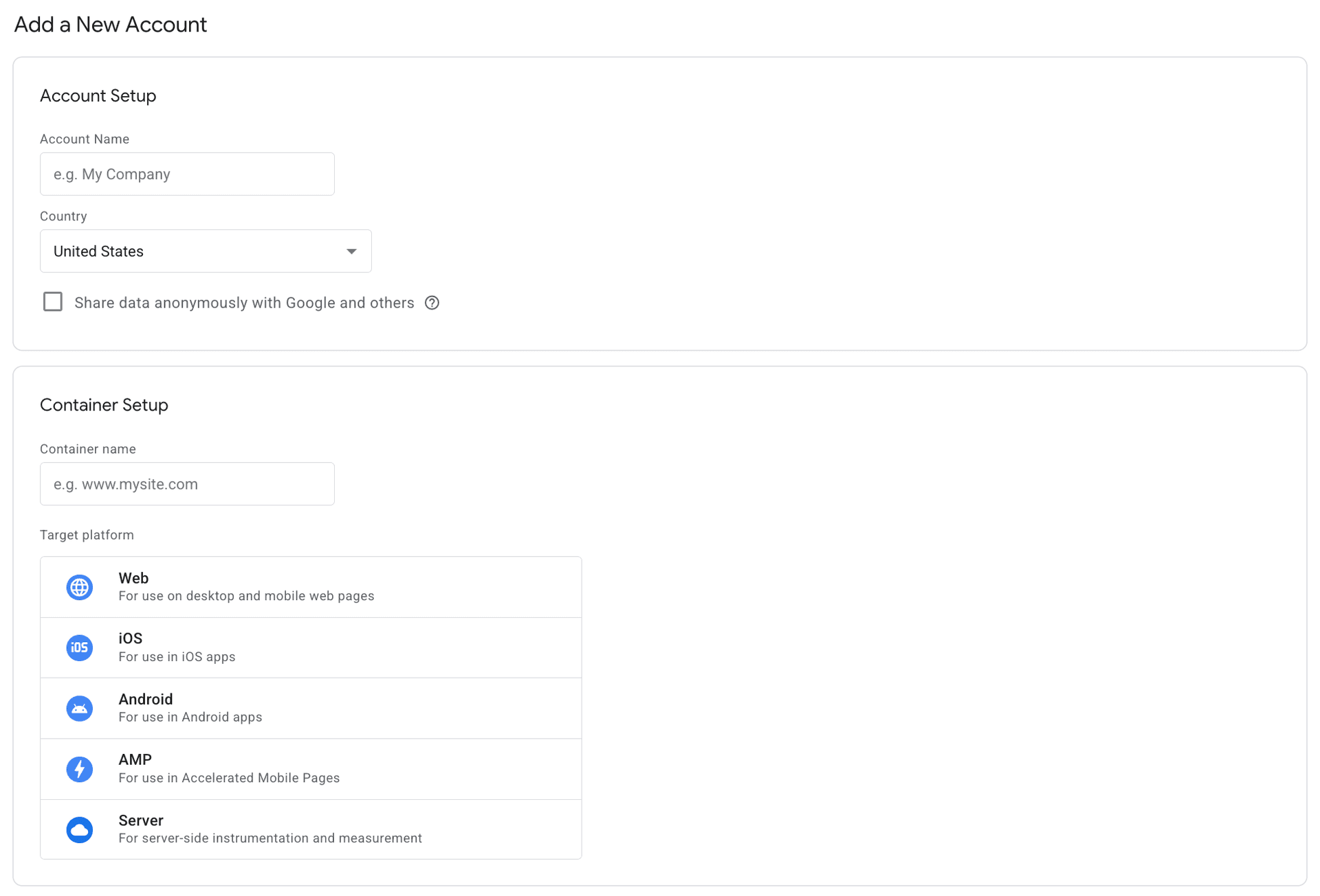Google Tag Manager - Create Account