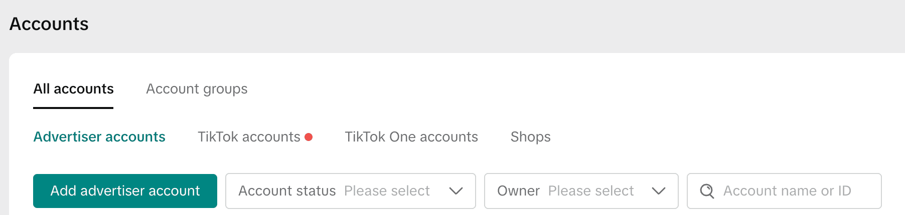 TikTok Business Center - Accounts