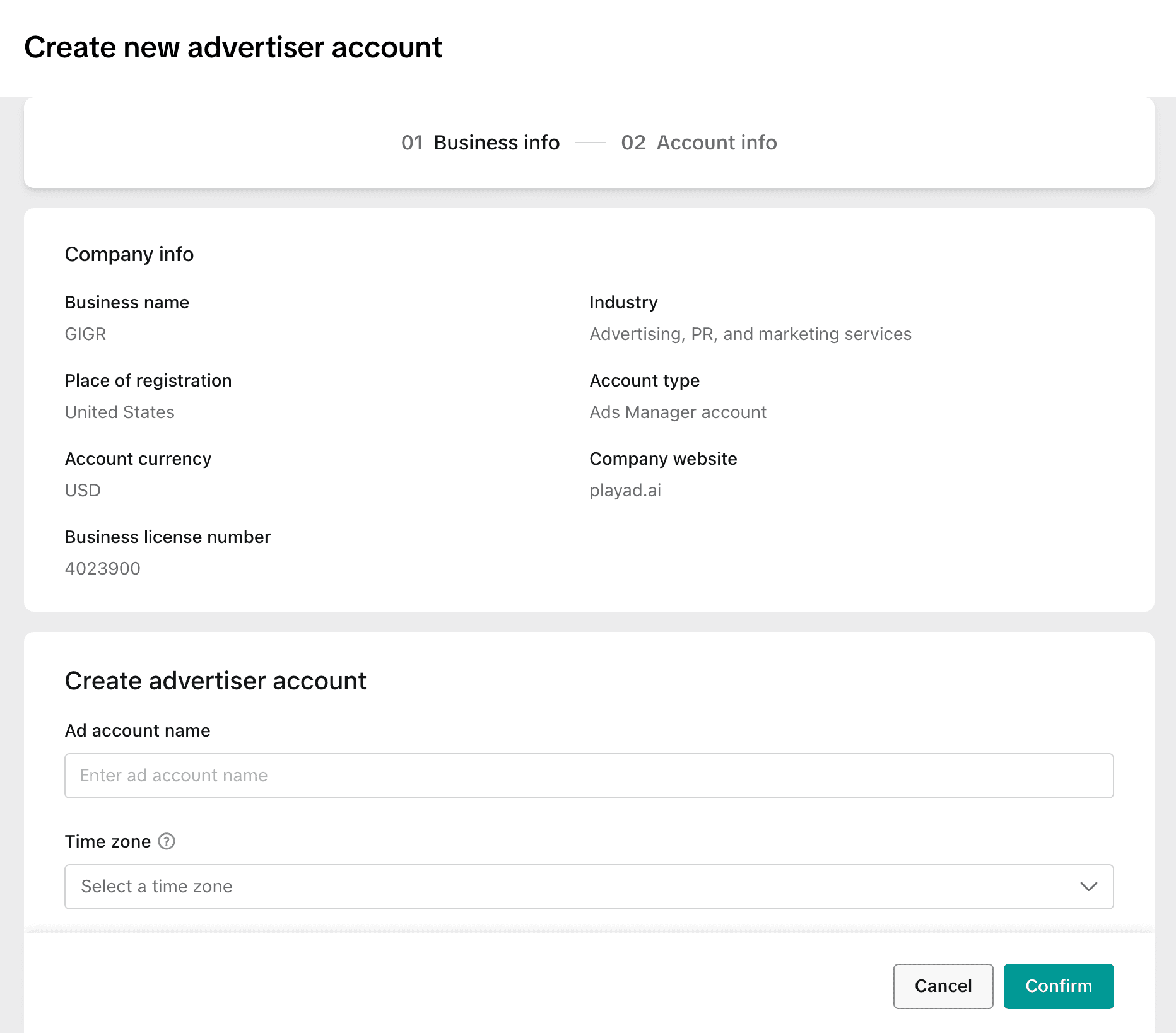 Create New Advertiser Account