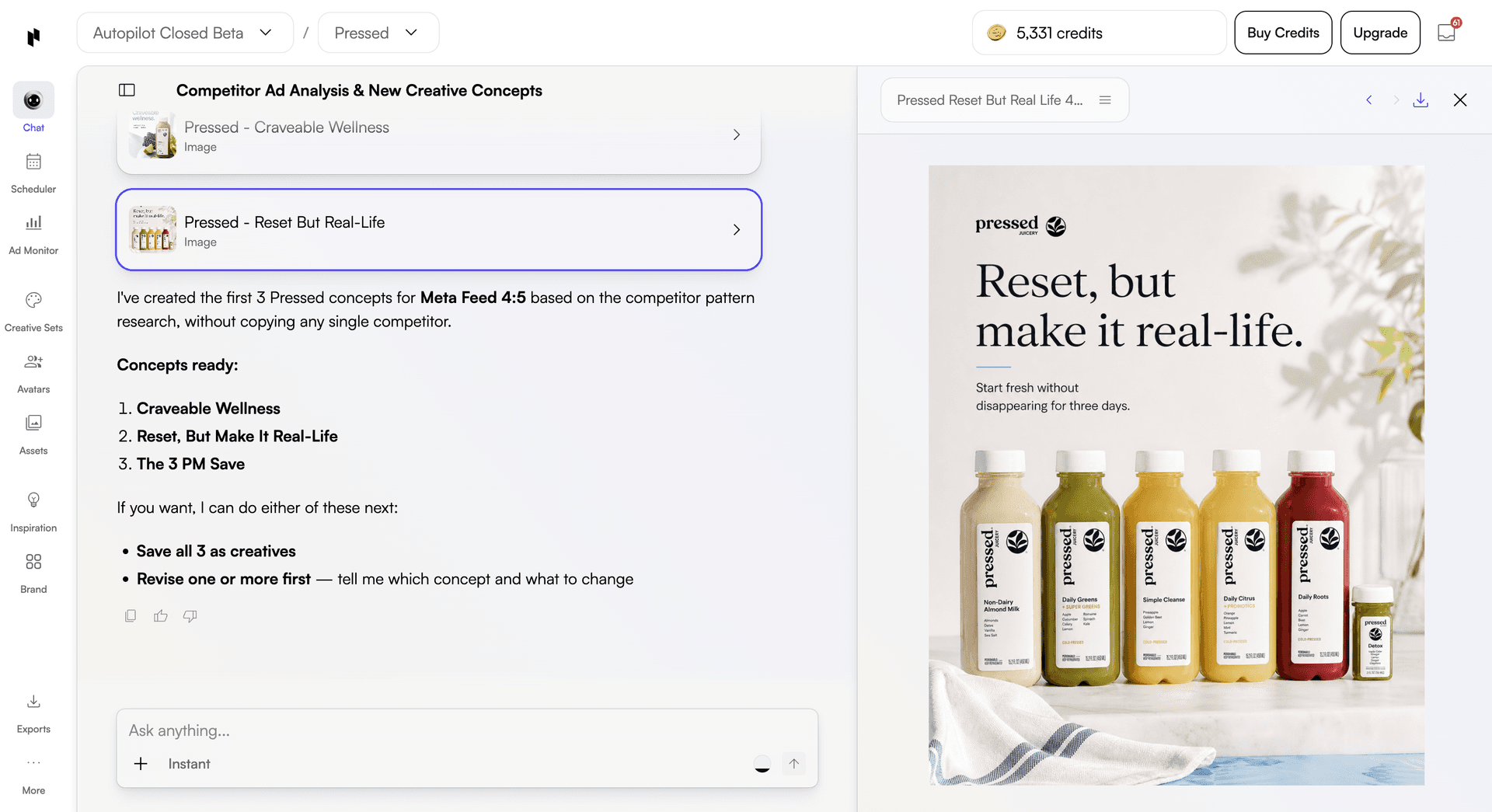 Chat creative preview