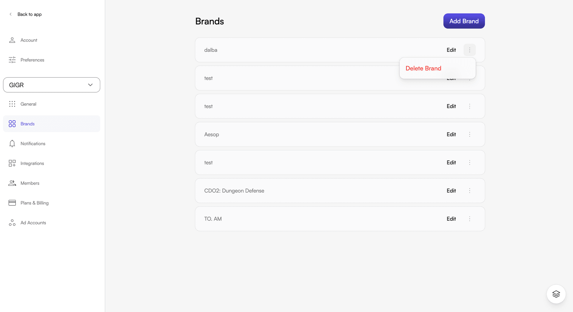 Brand settings